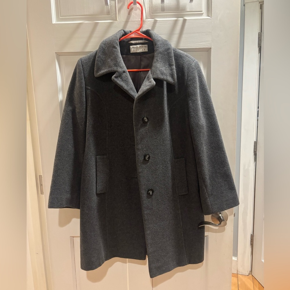 Lambswool & Cashmere Grey Classic Button Front Coat w/ Pockets Size 10P